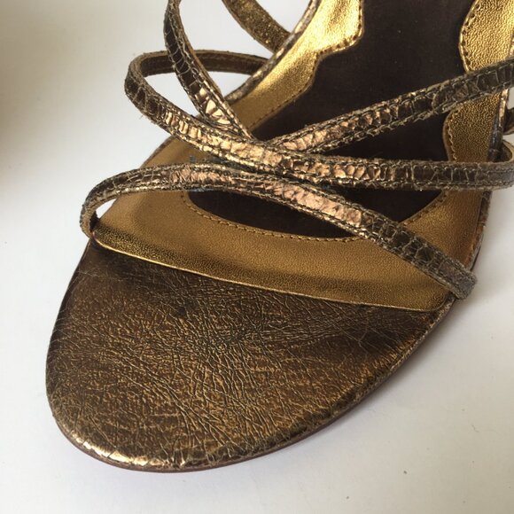 Max Studio Gold Leather Strappy Stiletto Sandals – Size 7 - Picture 2 of 8